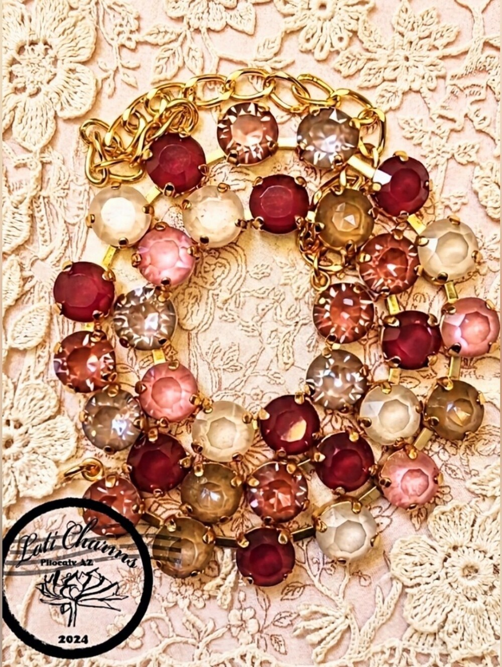 Red Red Velvet Cake Premium Crystals  in Classic 18k Gold Plated Tennis Necklace